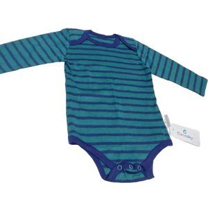 Baby Bodysuit 12 Months Striped Green Navy Blue Long Sleeves